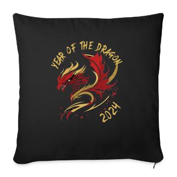 Lunar New Year of the Dragon 2024 - Throw Pillow Cover 17.5” x 17.5” - black - Front