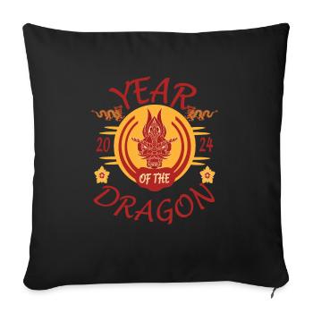 Lunar New Year of the Dragon 2024 - Throw Pillow Cover 17.5” x 17.5” - black - Front
