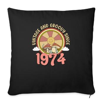 Vintage 1974 tshirt Retro Hippie Groovy 49th Bday - Throw Pillow Cover 17.5” x 17.5” - black - Front