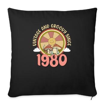 Vintage 1980 tshirt Retro Hippie Groovy 43rd Bday - Throw Pillow Cover 17.5” x 17.5” - black - Front