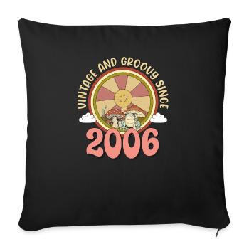 Vintage 2006 tshirt Retro Hippie Groovy 17th Bday - Throw Pillow Cover 17.5” x 17.5” - black - Front