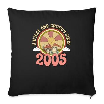Vintage 2005 tshirt Retro Hippie Groovy 18th Bday - Throw Pillow Cover 17.5” x 17.5” - black - Front