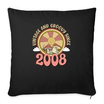 Vintage 2008 tshirt Retro Hippie Groovy 15th Bday - Throw Pillow Cover 17.5” x 17.5” - black - Front