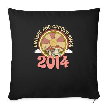 Vintage 2014 tshirt Retro Hippie Groovy 9th Bday - Throw Pillow Cover 17.5” x 17.5” - black - Front