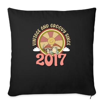 Vintage 2017 tshirt Retro Hippie Groovy 6th Bday - Throw Pillow Cover 17.5” x 17.5” - black - Front