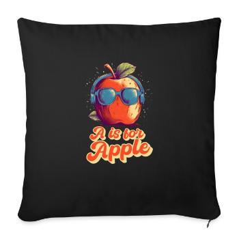A is for Apple Toddler Kindergarten Preschool - Throw Pillow Cover 17.5” x 17.5” - black - Front