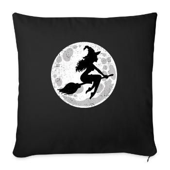 WITCH ON THE MOON - Throw Pillow Cover 17.5” x 17.5” - black - Front