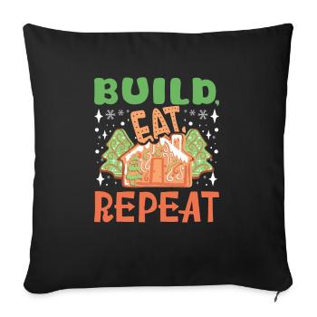 Christmas Gingerbread house build eat repeat - Throw Pillow Cover 17.5” x 17.5” - black - Front