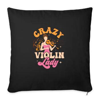 Crazy Violin Lady Orchestra Violinist - Throw Pillow Cover 17.5” x 17.5” - black - Front