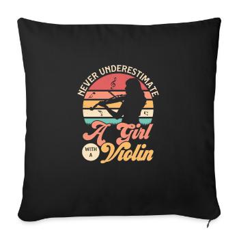 Never Underestimate A Girl With A Violin Orchestra - Throw Pillow Cover 17.5” x 17.5” - black - Front