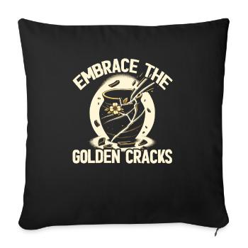 Kinstugi Golden Joinery Kintsukuroi Japanese Art - Throw Pillow Cover 17.5” x 17.5” - black - Front