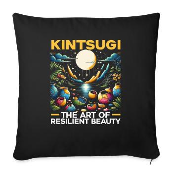 Kinstugi Golden Joinery Kintsukuroi Japanese Art - Throw Pillow Cover 17.5” x 17.5” - black - Front