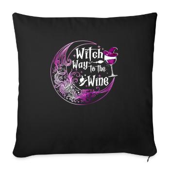 Witch way to the wine funny witches Halloween - Throw Pillow Cover 17.5” x 17.5” - black - Front