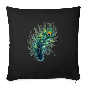 Watercolor Peacock Feathers - Throw Pillow Cover 17.5” x 17.5” - black - Front