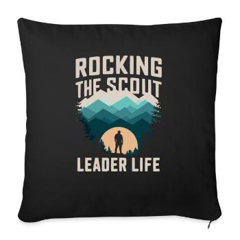 Scout Leader Scouting Campfire Camping Tent - Throw Pillow Cover 17.5” x 17.5” - black - Front