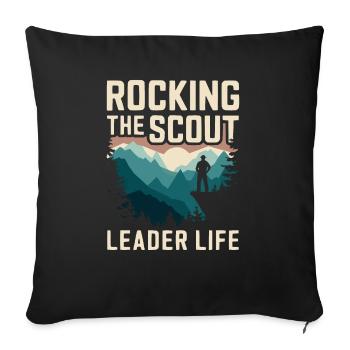 Scout Leader Scouting Campfire Camping Tent - Throw Pillow Cover 17.5” x 17.5” - black - Front