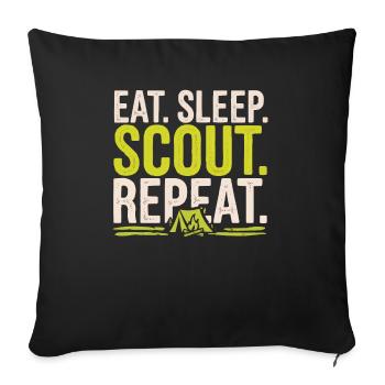 Scout Leader Scouting Campfire Camping Tent - Throw Pillow Cover 17.5” x 17.5” - black - Front