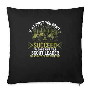 Scout Leader Scouting Campfire Camping Tent - Throw Pillow Cover 17.5” x 17.5” - black - Front