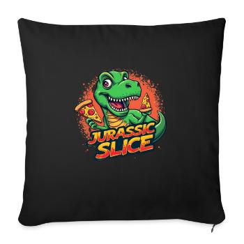 "Jurassic Slice – Prehistoric Pizza Party!" - Throw Pillow Cover 17.5” x 17.5” - black - Front