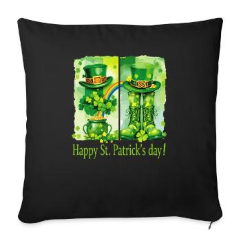 Happy St Patrick s Day Brushstroke Shamrock - Throw Pillow Cover 17.5” x 17.5” - black - Front