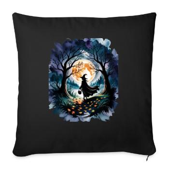 Witch Walks Under Full Moon Magic - Throw Pillow Cover 17.5” x 17.5” - black - Front