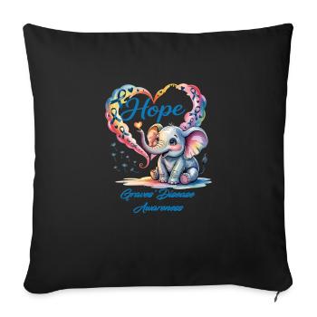 GRAVES DISEASE Elephant i am warrior blue - Throw Pillow Cover 17.5” x 17.5” - black - Front