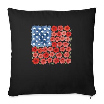 Watercolor Flower Brushstroke America Flag 01 - Throw Pillow Cover 17.5” x 17.5” - black - Front