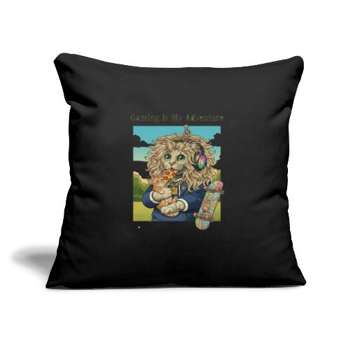 Gaming Cat Adventure: Pizza & Skates - Throw Pillow Cover 17.5” x 17.5”