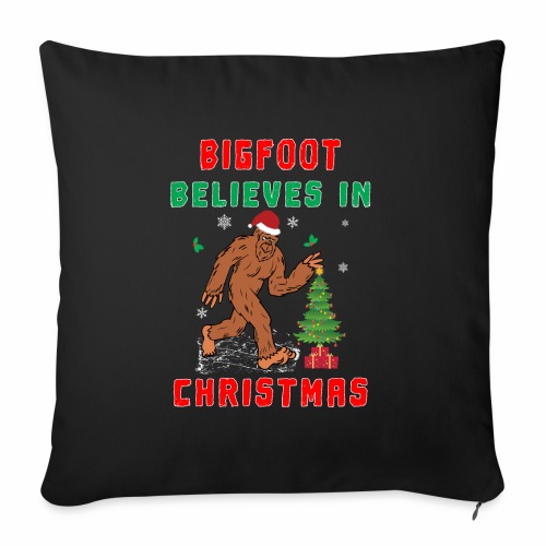 Bigfoot Believes in Christmas funny Squatchy Beast - Throw Pillow Cover 17.5” x 17.5”