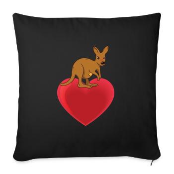 Cute Kangaroo Heart - Throw Pillow Cover 17.5” x 17.5” - black - Front