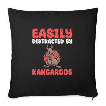 Easily Distracted By Kangaroos - Throw Pillow Cover 17.5” x 17.5” - black - Front