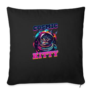 Cat Astronaut Cosmic Kitty - Throw Pillow Cover 17.5” x 17.5” - black - Front