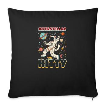 Cat Astronaut Interstellar Kitty - Throw Pillow Cover 17.5” x 17.5” - black - Front