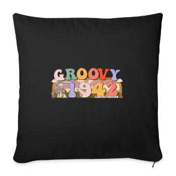 Groovy Since 1942 Retro Hippie 81st Birthday - Throw Pillow Cover 17.5” x 17.5” - black - Front