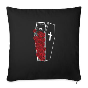 Gothic Skull Roses Death Grave Aesthetic Dark - Throw Pillow Cover 17.5” x 17.5” - black - Front