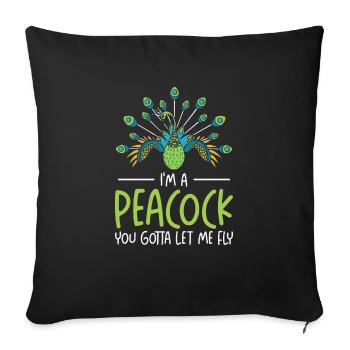 Peacock Flying Inspirational Nature Peacock Fan - Throw Pillow Cover 17.5” x 17.5” - black - Front
