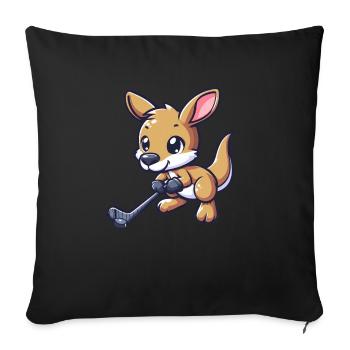 Kangaroo Ice Hockey Player - Funny Design - Throw Pillow Cover 17.5” x 17.5” - black - Front