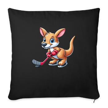 Kangaroo ice hockey player - Throw Pillow Cover 17.5” x 17.5” - black - Front