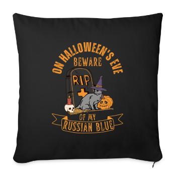 Russian Blue Halloween Cat - Throw Pillow Cover 17.5” x 17.5” - black - Front