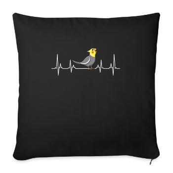Cockatiel Heart Beat Bird lover Parakeet Owner - Throw Pillow Cover 17.5” x 17.5” - black - Front