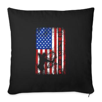 Bow fishing USA America flag Bow Hunter - Throw Pillow Cover 17.5” x 17.5” - black - Front