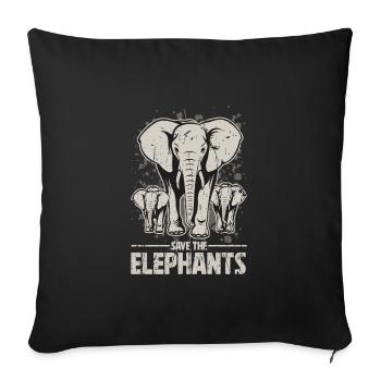 Save the Elephants - Elephant - Throw Pillow Cover 17.5” x 17.5” - black - Front