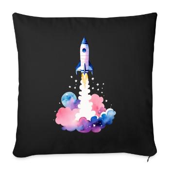 Nebula Liftoff Watercolor Rocket Launch - Throw Pillow Cover 17.5” x 17.5” - black - Front