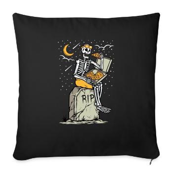 Skull eating pizza at grave isolated - Throw Pillow Cover 17.5” x 17.5” - black - Front