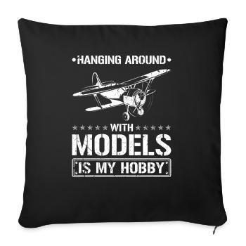Hanging Around With Models Airplane Rc Flying - Throw Pillow Cover 17.5” x 17.5” - black - Front