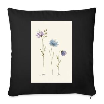 Pastel Wildflowers Trio - Throw Pillow Cover 17.5” x 17.5” - black - Front