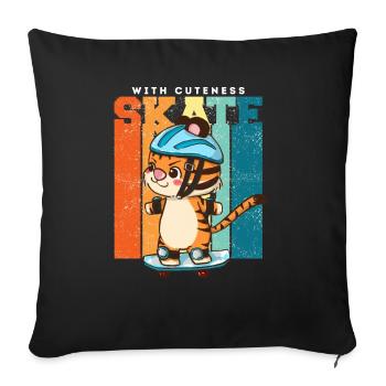 Skate With Cuteness - Throw Pillow Cover 17.5” x 17.5” - black - Front