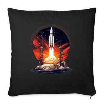 Rocket, space, rocket launch, astronaut, gift - Throw Pillow Cover 17.5” x 17.5” - black - Front