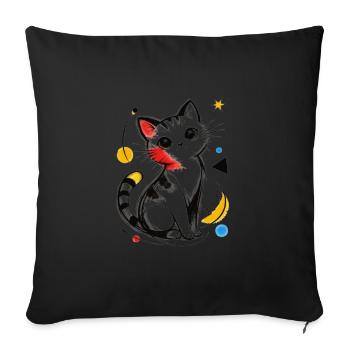Whimsical Cat Brushstroke Joy - Throw Pillow Cover 17.5” x 17.5” - black - Front