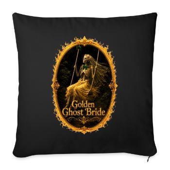 ​Golden Ghost Bride Gothic Skeleton Art - Throw Pillow Cover 17.5” x 17.5” - black - Front